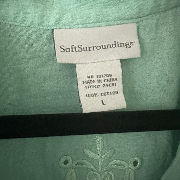 Soft Surroundings Seafoam Green Button Up Embroidered Cotton Tunic Size L - Picture 5 of 7